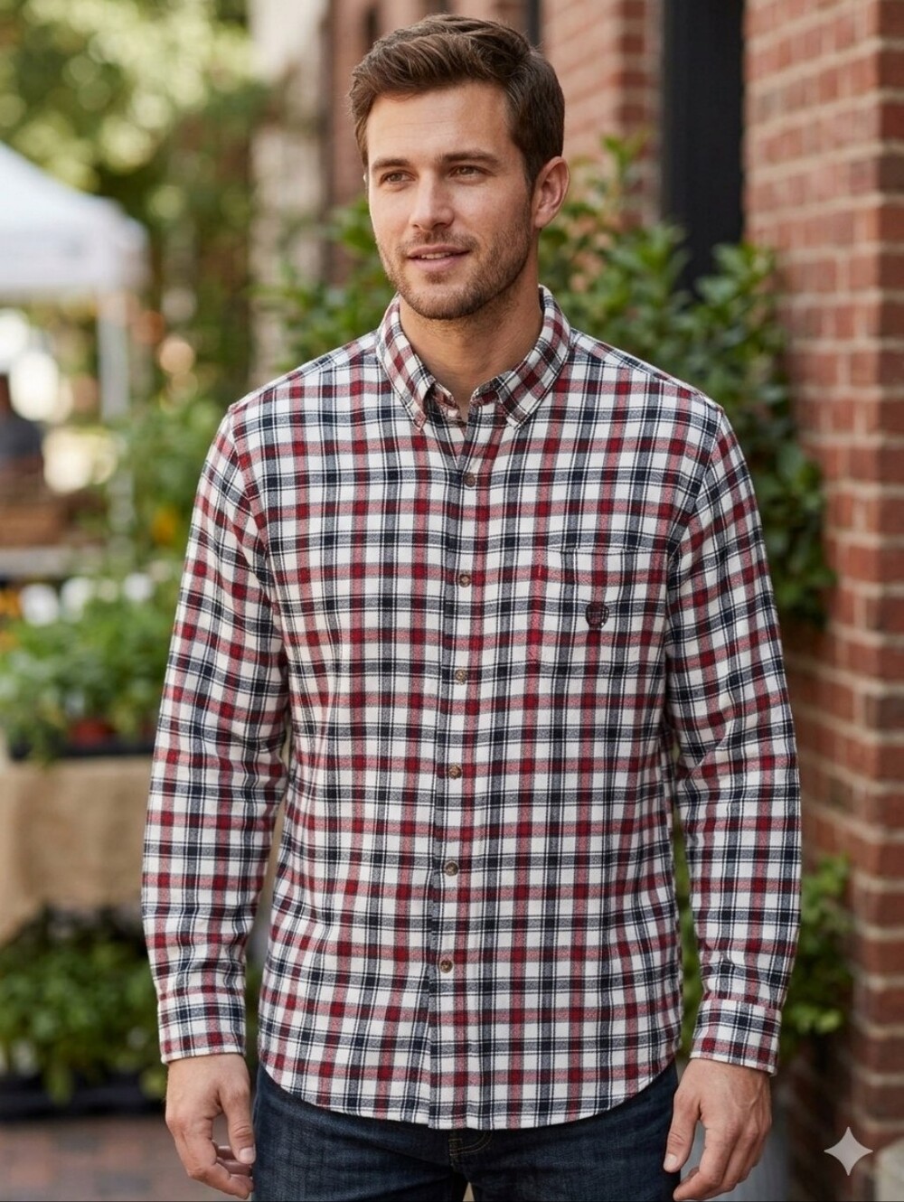 Chaps Plaid Flannel Men's Red, White & Black Button-Up Shirt - Size L